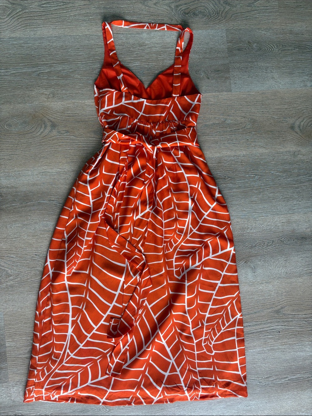 Susan Monaco Orange White Geometric Tie Back Midi Dress Size 6 - Picture 12 of 16